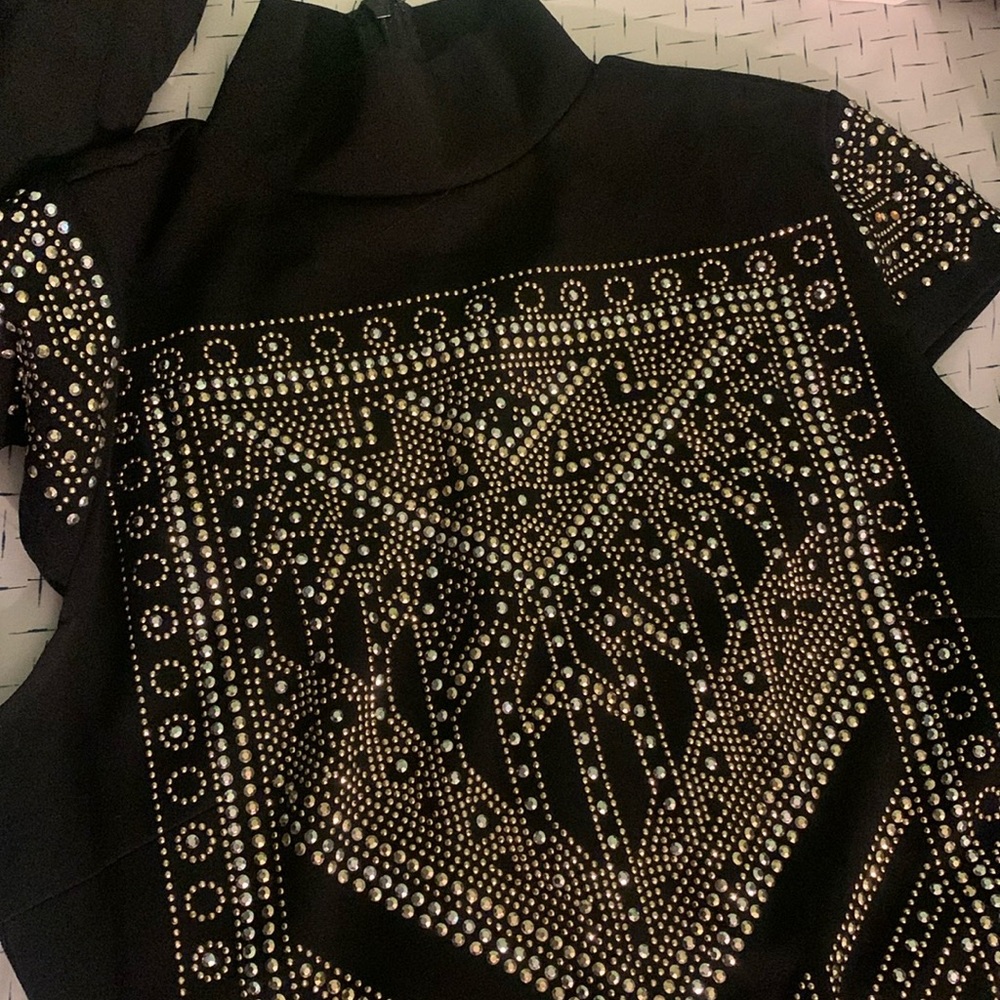 Black dress with gold and silver rhinestones